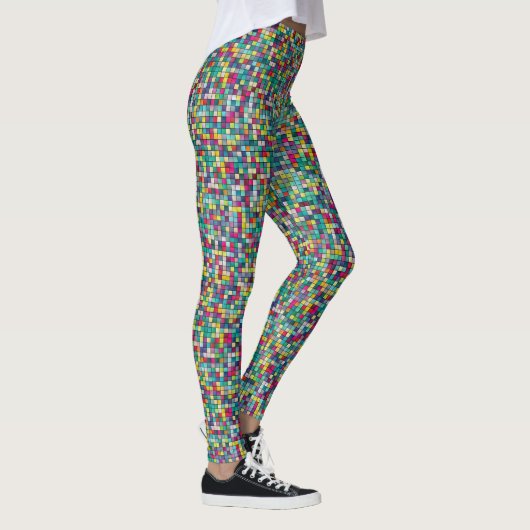 Farbiges Mosaik, geometrisches Quadrat-Muster Leggings (Rechts)
