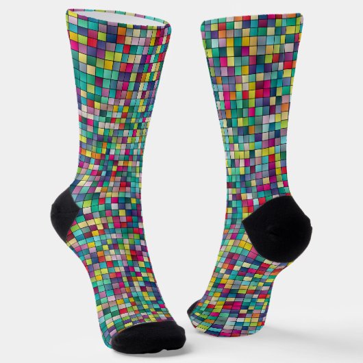 Farbiges Mosaik, geometrisches Quadrat-Muster Socken (Gewinkelt)
