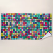 Farbiges Mosaik, geometrisches Quadrat-Muster Strandtuch (Vorderseite)