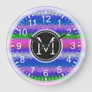 Farbiges Mosaik Modernes Monogramm #19 Große Wanduhr