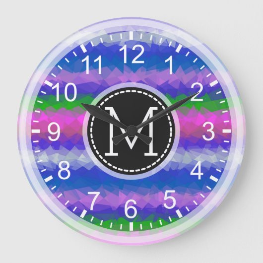 Farbiges Mosaik Modernes Monogramm #19 Große Wanduhr (Vorderseite)