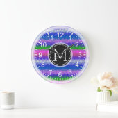 Farbiges Mosaik Modernes Monogramm #19 Große Wanduhr (Zuhause)