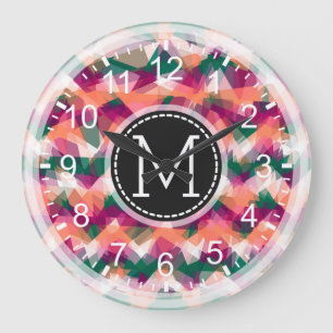 Farbiges Mosaik Modernes Monogramm #5 Große Wanduhr