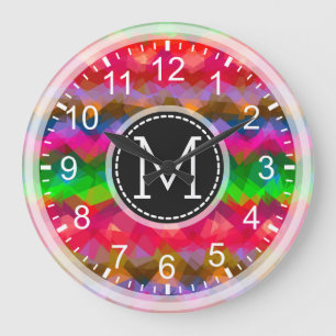 Farbiges Mosaik Modernes Monogramm #9 Große Wanduhr