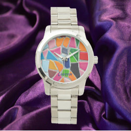 Farbiges Mosaikmuster Armbanduhr