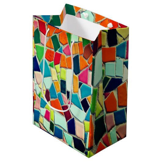 Farbiges Mosaikmuster Mittlere Geschenktüte (Vorderseite Schrägansicht)