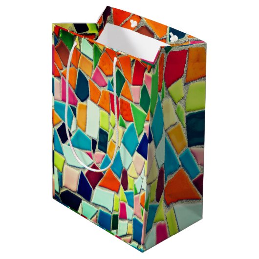 Farbiges Mosaikmuster Mittlere Geschenktüte (Rückseite Schrägansicht)