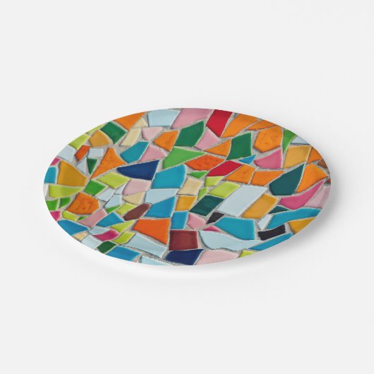 Farbiges Mosaikmuster Pappteller (Schrägansicht)