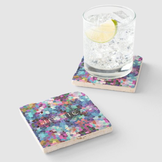 Farbiges Mosaikmuster Steinuntersetzer (Seitenansicht)