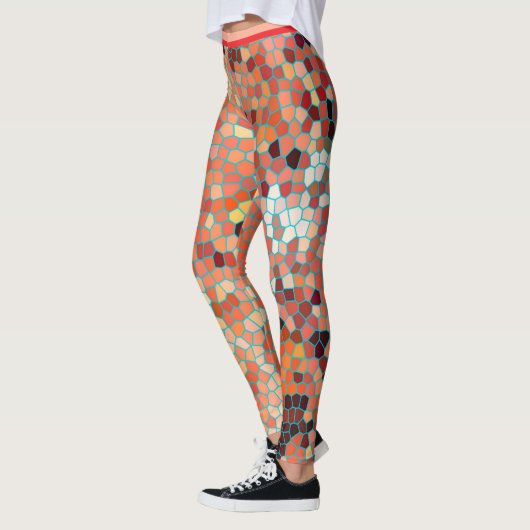 Farbiges Mosaikpfirsiche Abstrakt geometrisches Mu Leggings (Links)