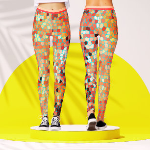 Farbiges Mosaikpfirsiche Abstrakt geometrisches Mu Leggings
