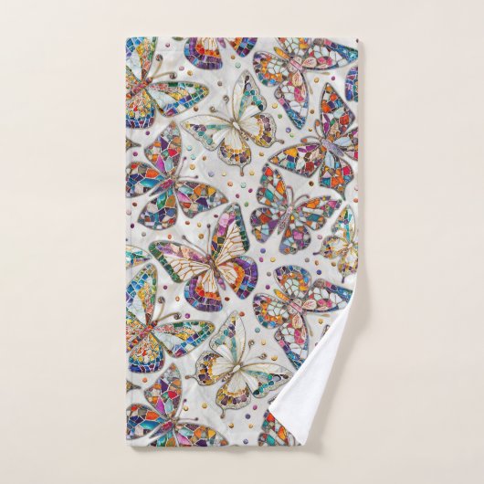 Farbiges Mosaikschmetterlingsmuster auf Perle Badhandtuch Set (Handtuch)