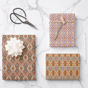 Farbiges Mosaikwrapping Paper, Flachblatt Set 3 Geschenkpapier Set