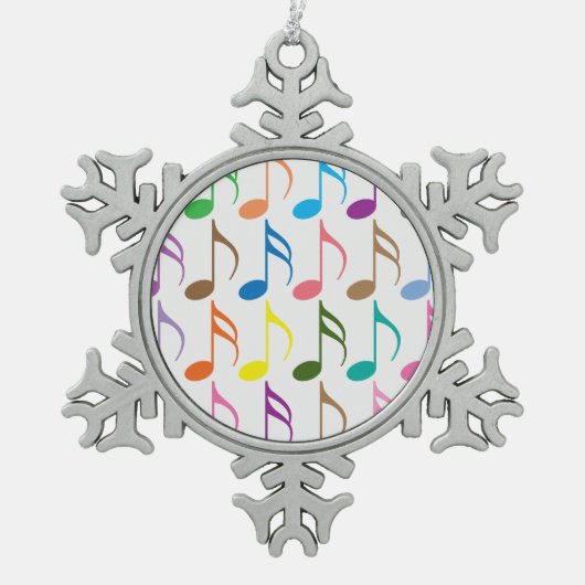 Farbiges musikalisches Notenmuster Schneeflocken Zinn-Ornament (Vorderseite)