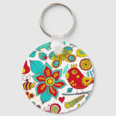 Farbiges Muster der Retro-Blume Schlüsselanhänger (Vorderseite)