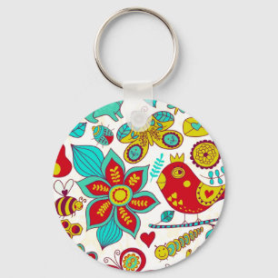 Farbiges Muster der Retro-Blume Schlüsselanhänger