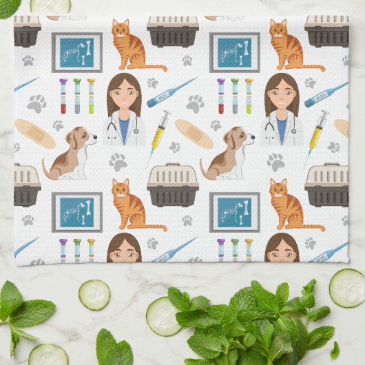Farbiges Muster des ärztlichen Tierarztes Vet DVM Geschirrtuch (Gefaltet)