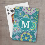 Farbiges Muster für die Blütenpracht Spielkarten<br><div class="desc">Lila,  Aquamarin Blue und Lime Green - Eine lustige und grafische Blume-Illustration in frischen,  fröhlichen Farben. Wenn Sie die Monogramme anpassen müssen,  klicken Sie auf die Schaltfläche Anpassen und ändern Sie sie.</div>