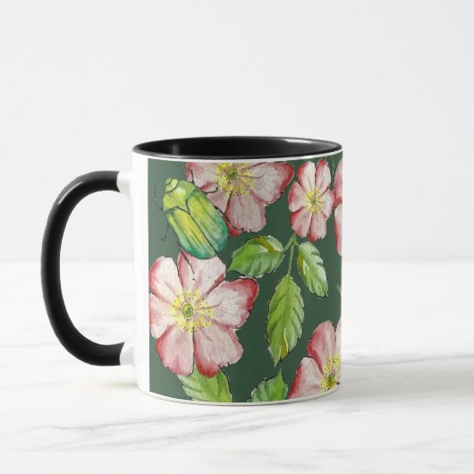 Farbiges Muster mit Aquarellfarben-Rose-Blume und Tasse (Links)