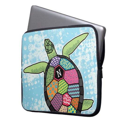 Farbiges Muster Monogram Sea Turtle Laptopschutzhülle (Vorderseite Links)