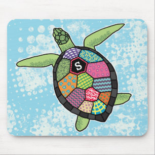 Farbiges Muster Monogram Sea Turtle Mousepad