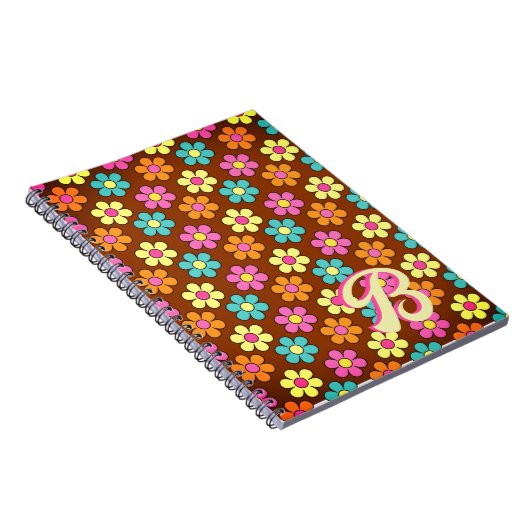 Farbiges Muster Retro Monogramm Notizblock (Rechte Seite)