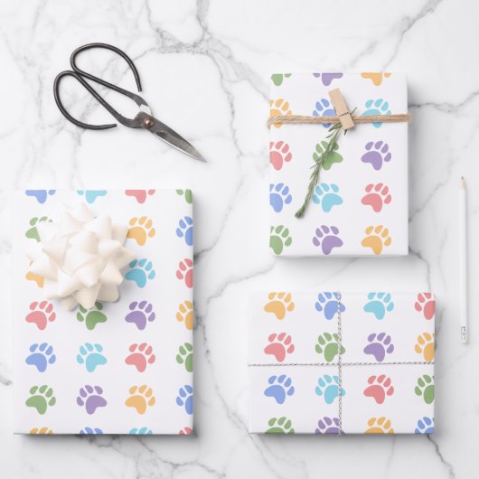 Farbiges Muster von Tierpaw-Druckfarben Geschenkpapier Set (Vorderseite)