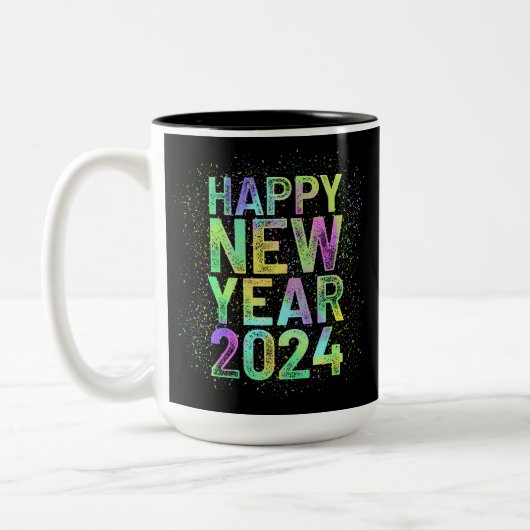 Farbiges neues Jahr 2024 Zweifarbige Tasse (Links)
