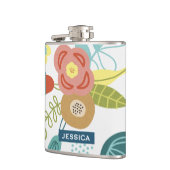Farbiges Niedliches Blumenmuster Personalisiert Flachmann (Links)
