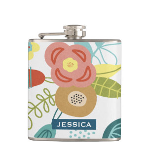 Farbiges Niedliches Blumenmuster Personalisiert Flachmann