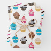 Farbiges Niedliches Cupcakes-Muster Geschenkpapier Set (Beispiel)