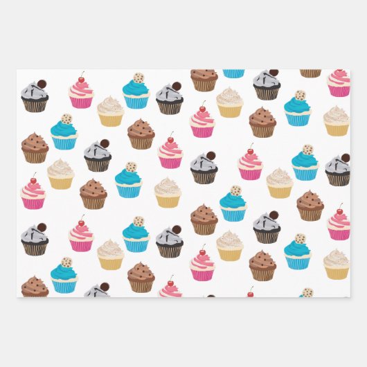 Farbiges Niedliches Cupcakes-Muster Geschenkpapier Set (Vorderseite)