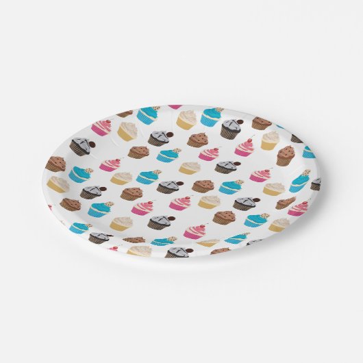 Farbiges Niedliches Cupcakes-Muster Pappteller (Schrägansicht)