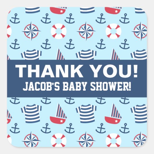 Farbiges Niedliches Sailboat Anchor Nautical Party Quadratischer Aufkleber (Vorderseite)