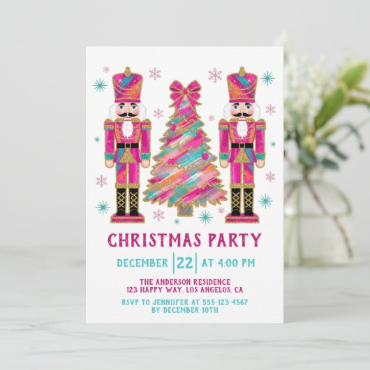 Farbiges Nutcracker Weihnachtsbaum-Party Einladung (Stehend Vorderseite)