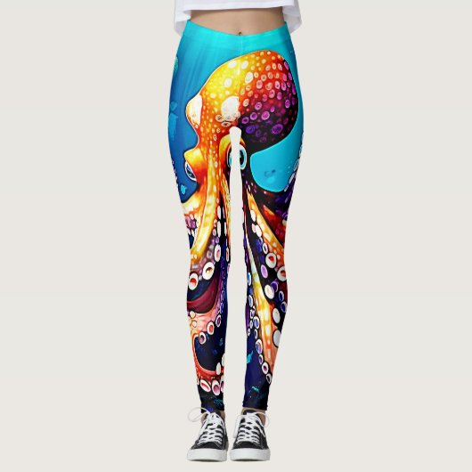 Farbiges Octopus View Design Leggings (Vorderseite)