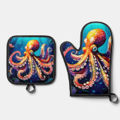 Farbiges Octopus View Design Ofenhandschuh & Topflappen-Set (Vorderseite)