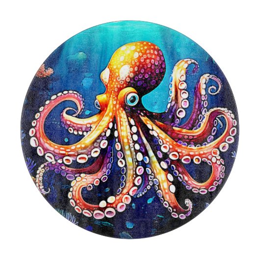 Farbiges Octopus View Design Schneidebrett (Vorderseite)