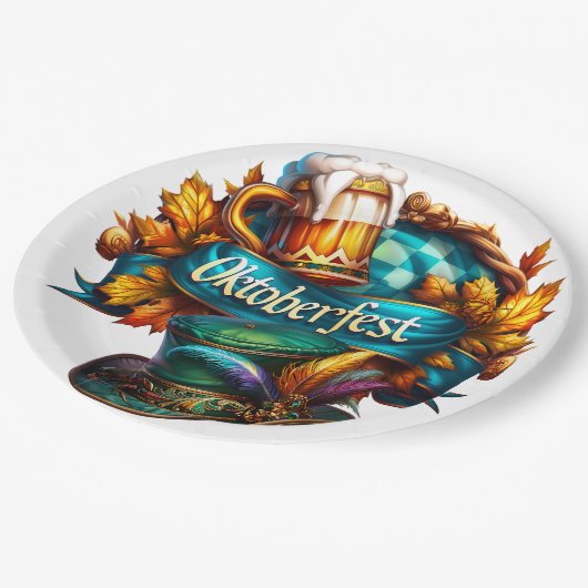Farbiges Oktoberfest Pappteller (Schrägansicht)