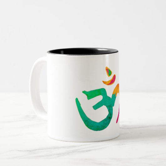 Farbiges OM-Zeichen Zweifarbige Tasse (Vorderseite Links)