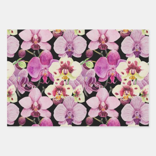 Farbiges Orchid-Blume-Muster Geschenkpapier Set (Vorderseite)