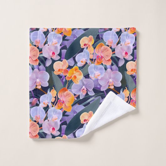 Farbiges Orchideenmuster Badhandtuch Set (Waschlappen)