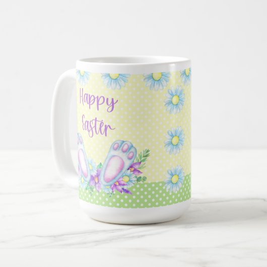 Farbiges Osterdesign mit sonnigen Ohren und Frühli Kaffeetasse (Vorderseite Links)