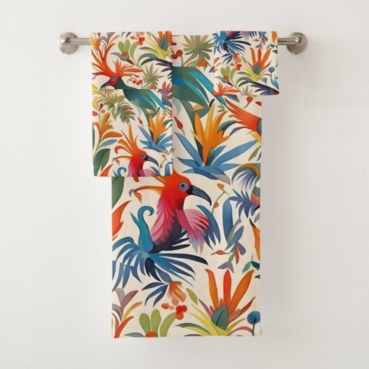 Farbiges Otomi-Vogelmuster Badhandtuch Set (Insitu)