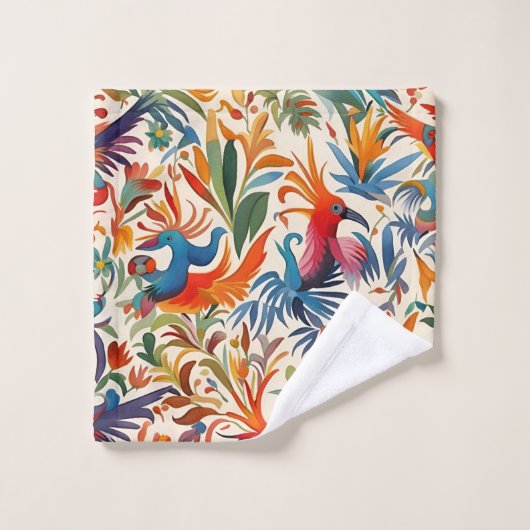 Farbiges Otomi-Vogelmuster Badhandtuch Set (Waschlappen)