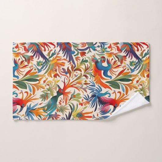 Farbiges Otomi-Vogelmuster Badhandtuch Set (Handtuch)