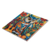 Farbiges Owl Still Life Portrait Fliese (Seite)