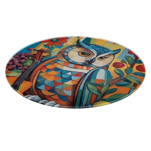Farbiges Owl Still Life Portrait Schneidebrett (Ecke)