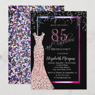Farbiges Pailletten Rose Gold Kleid 85. Geburtstag Einladung