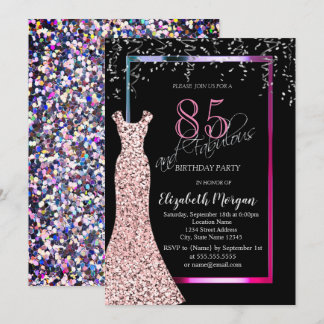 Farbiges Pailletten Rose Gold Kleid 85. Geburtstag Einladung